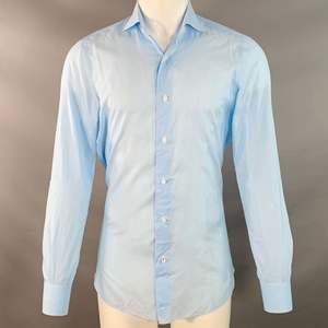 ISAIA Blue White Stripe Cotton Spread Collar Long Sleeve Shirt
